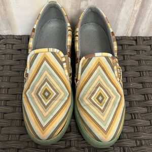 Valentino Garavani Yellow and Brown Loafers with Geometric Pattern